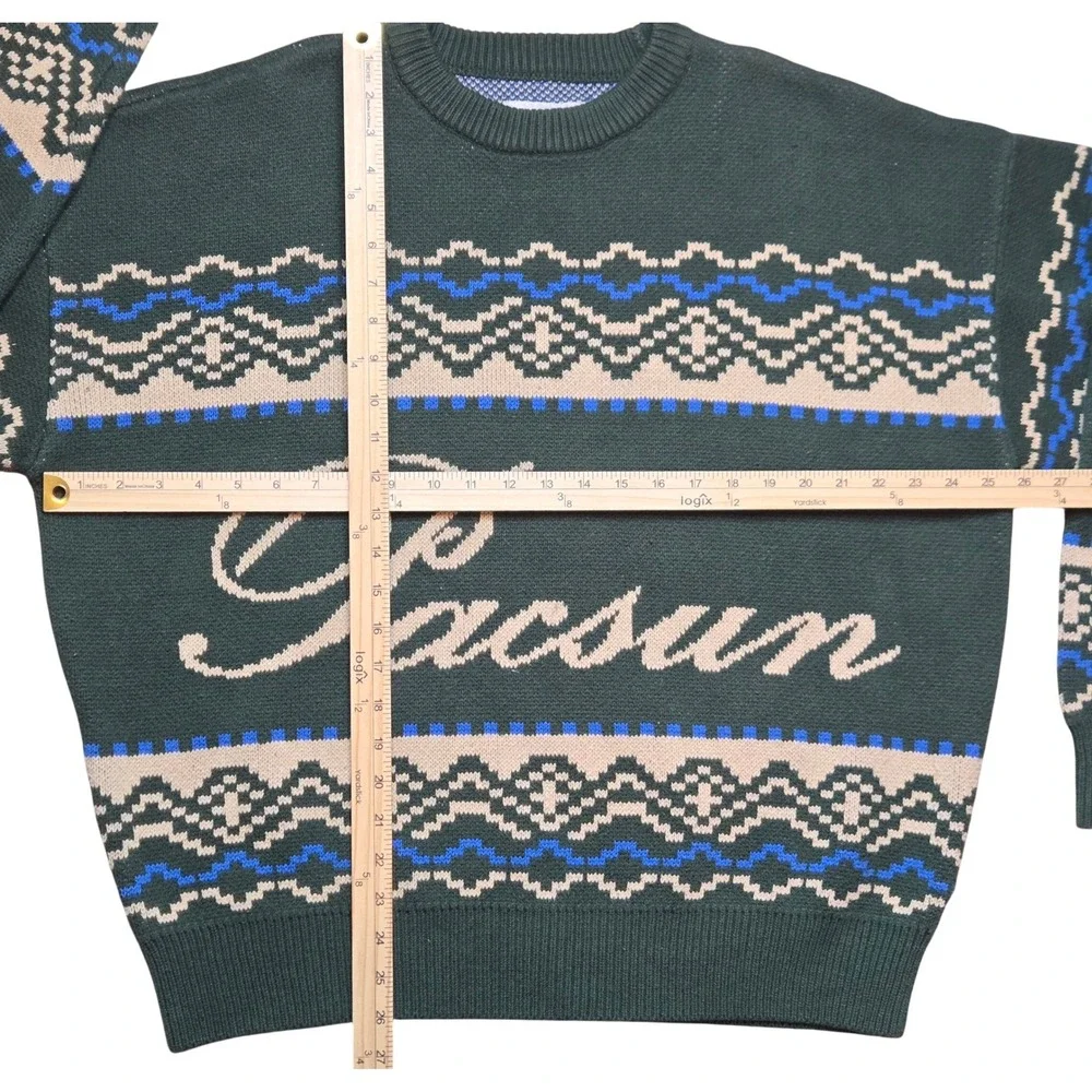 Pacsun Mens Fairisle Crew Sweater Green Blue Off-White Large Grandpa Sweater Y2K